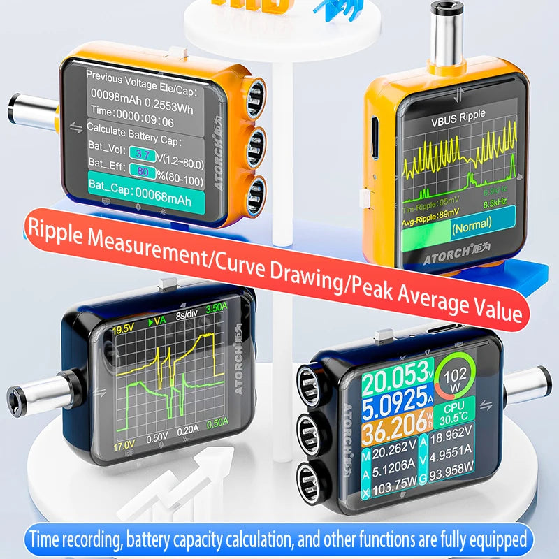 ATORCH D5P Touchscreen-Gleichstromtester DC5.5, DC 4.5-80V 12A, digitaler Voltmeter, Amperemeter, Wattmeter, Batteriekapazitäts- und Leistungsanalysator, Monitor