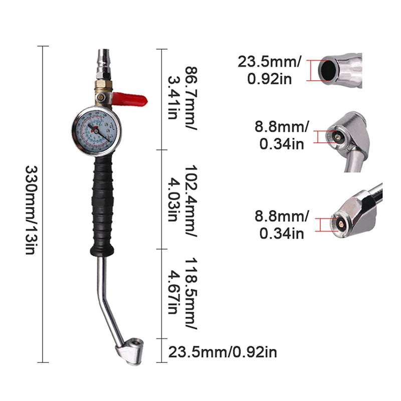 Tyre Inflator with Analogue Pressure Gauge & Dual-Head Chuck
