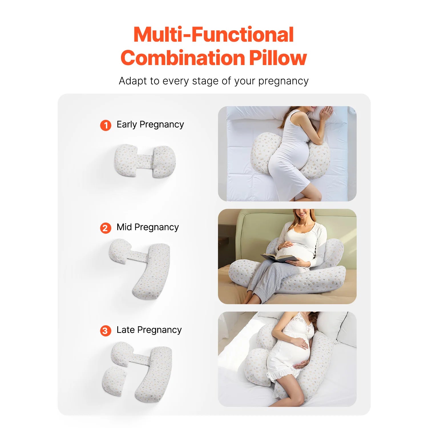Adjustable Pregnancy Pillow with Washable Cover & Full Body Support