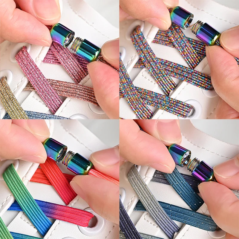 1Pair/2Pairs/4Pairs No Tie Shoe Laces Colorful Buckle Shoelaces Pearl Light Colorful Fashion Without Ties Elastic Laces Sneaker