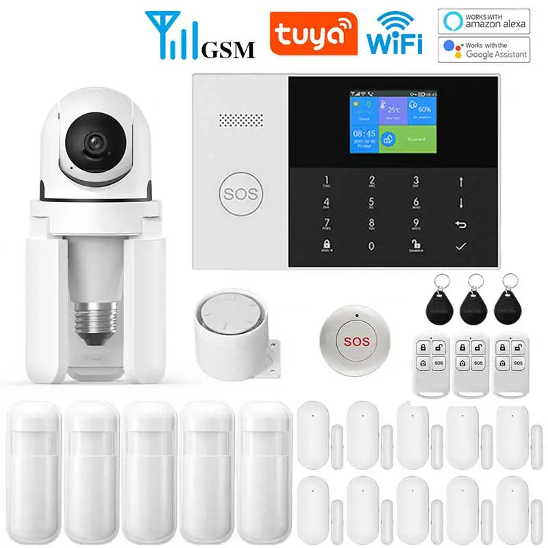 WIFI GSM Alarm System Tuya Smart Life APP Home Smart Security Protection Wireless Security Alarm House System with ALexa