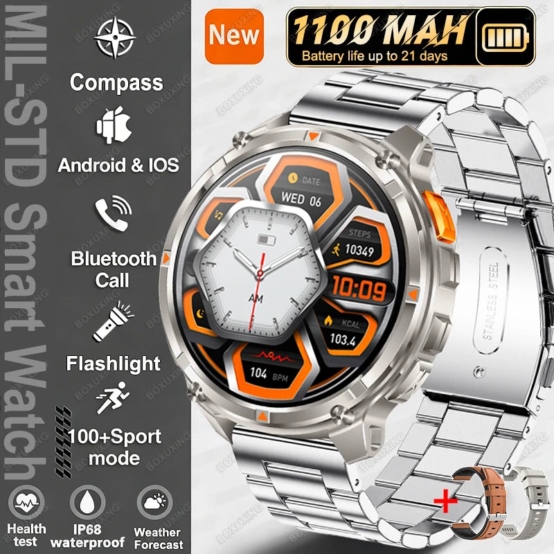 Smartwatch con chiamata Bluetooth all'aperto con bussola e GPS collegato al telefono