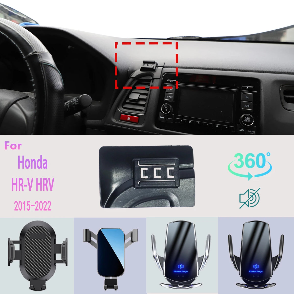 Car Phone Holder For Honda HR-V HRV 2015 2016-2020 2021 2022 Mobile Phone Support Car Mounts Wireless Charging Car Accessories