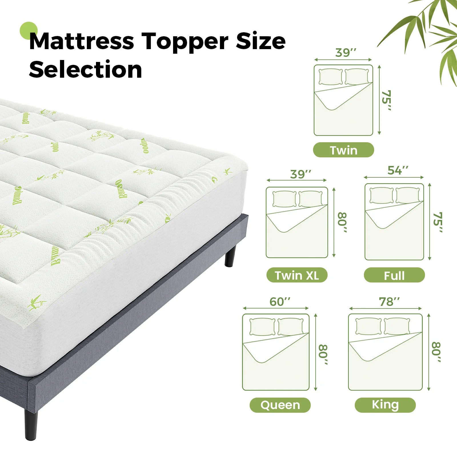 Bamboo Fiber Cooling Mattress Topper with Deep Pockets 400g