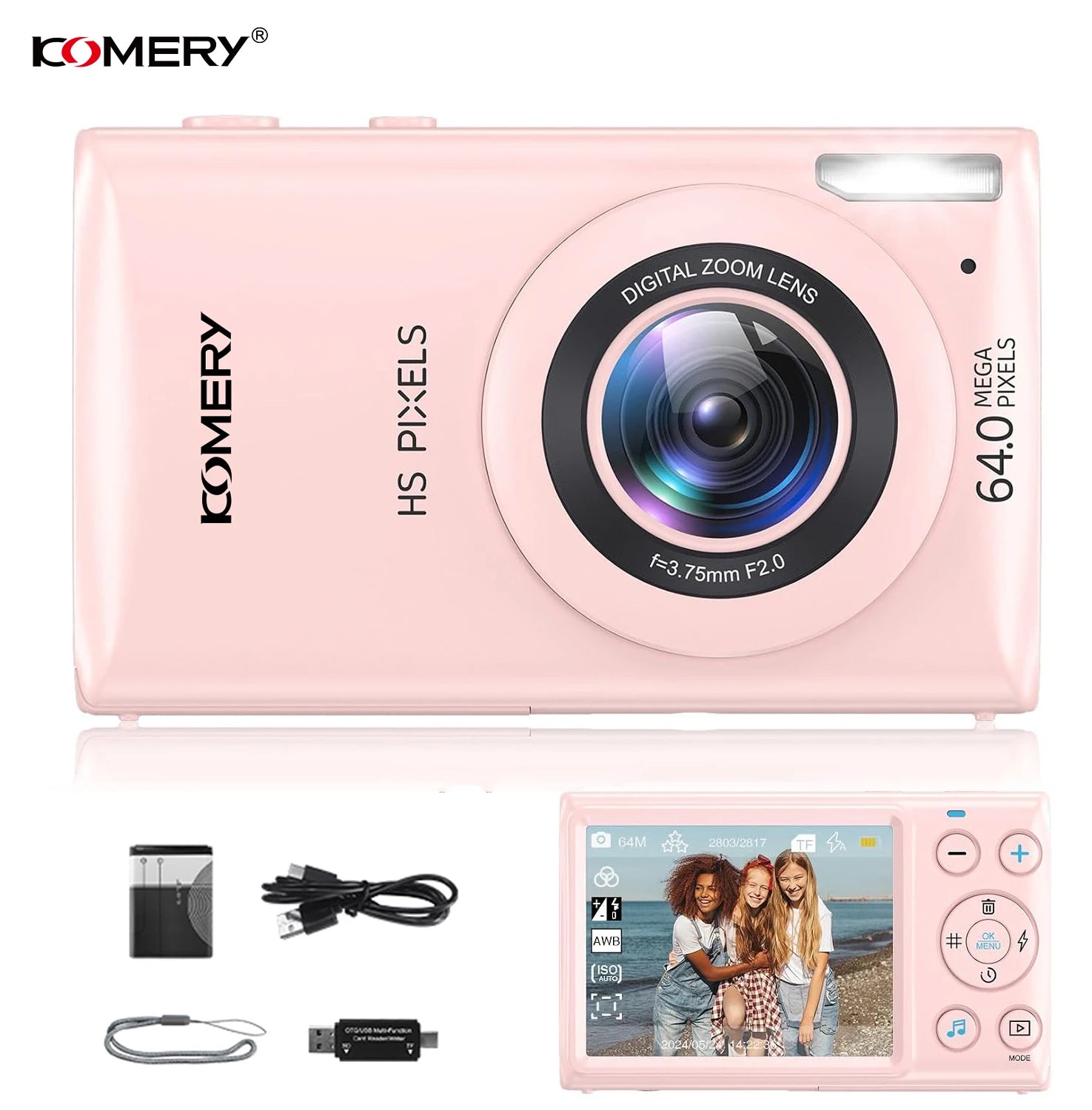 KOMERY 4K 64MP Digital Camera with 18X Zoom and Autofocus