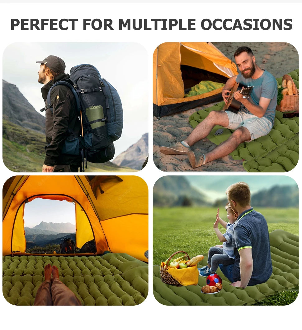 Inflatable Camping Mattress with Built-In Pillow and Pump
