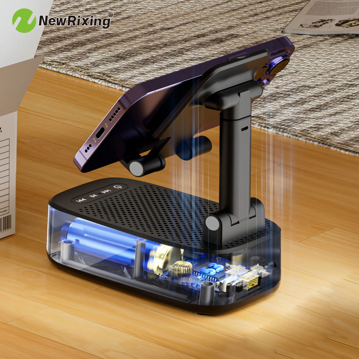 Wireless Phone Holder, Portable Speaker, Speaker Phone Holder, Emergency Power Bank, 1800mAh Battery, USB Charging, Hands-Free