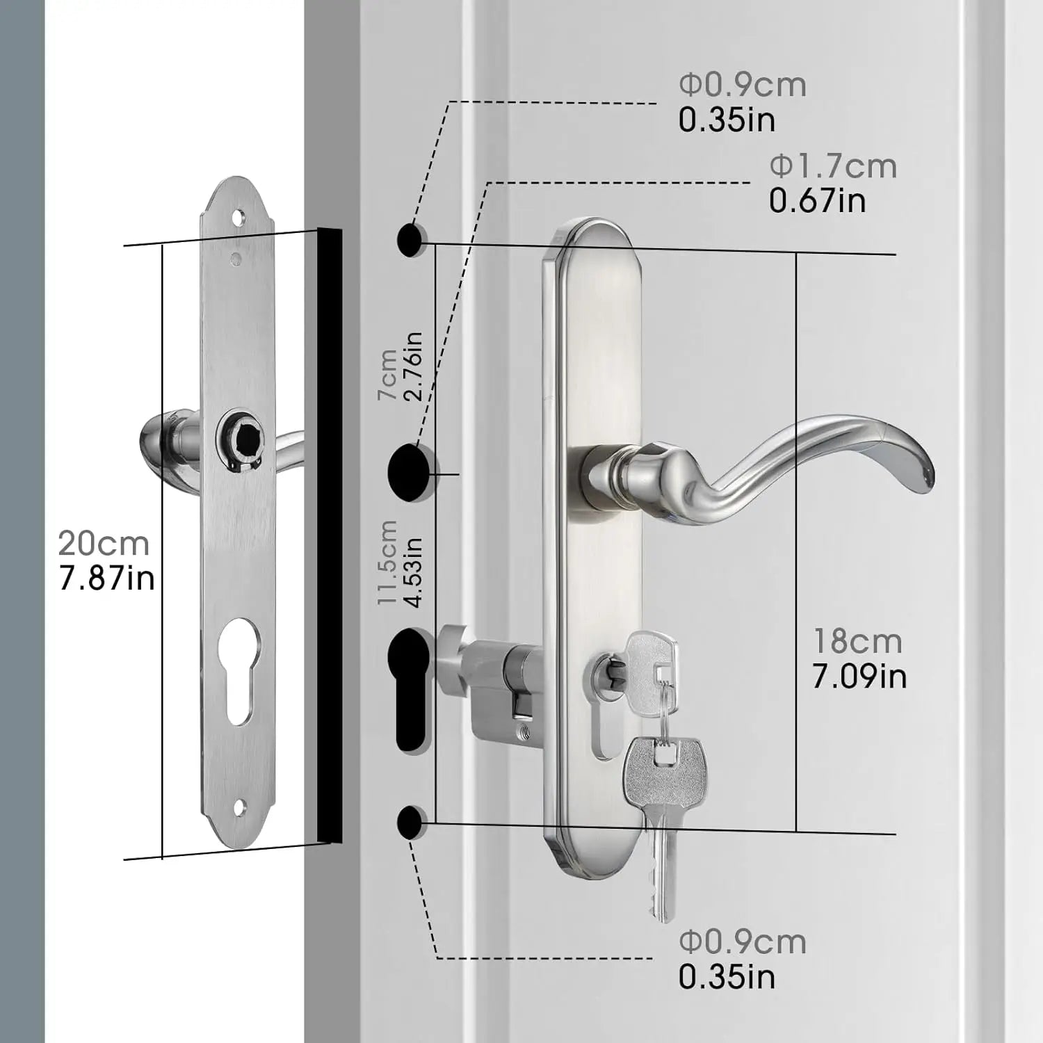 Ensemble de remplacement de poignée de porte d'entrée avec serrure à clé, nickel brossé