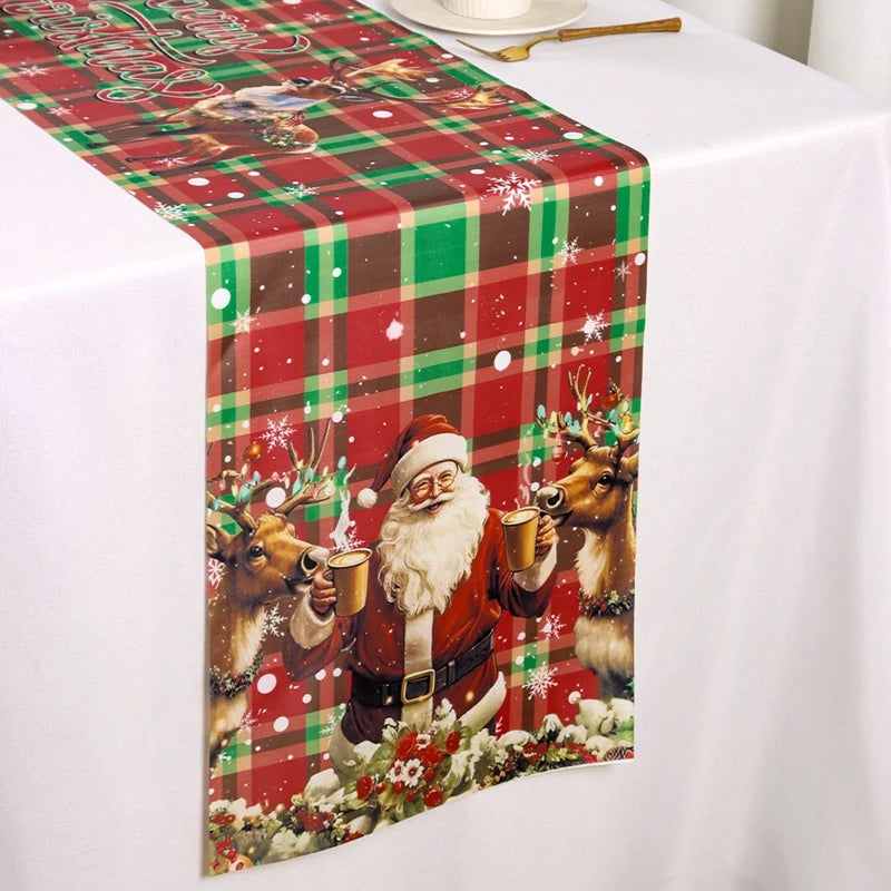 Vintage Christmas Table Runner Retro Santa Claus Table Cover Christmas Decorations For Home 2025 Navidad Noel Gift New Year 2026