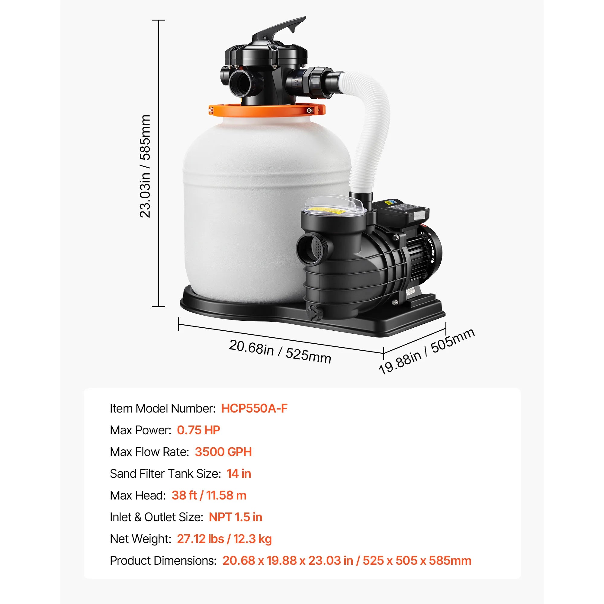 SucceBuy 12/14/16in FlashPure Sand Filter Pump with Timer for Above Ground Pool 0.5/0.75/1 HP 3000/3500/4400 GPH Media Installed
