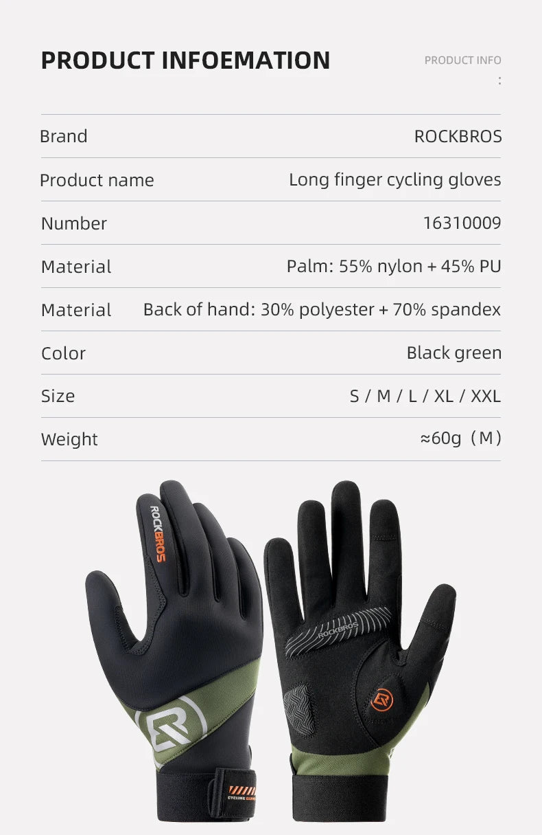 Full Finger Cycling Gloves Touchscreen Windproof Spring Autumn