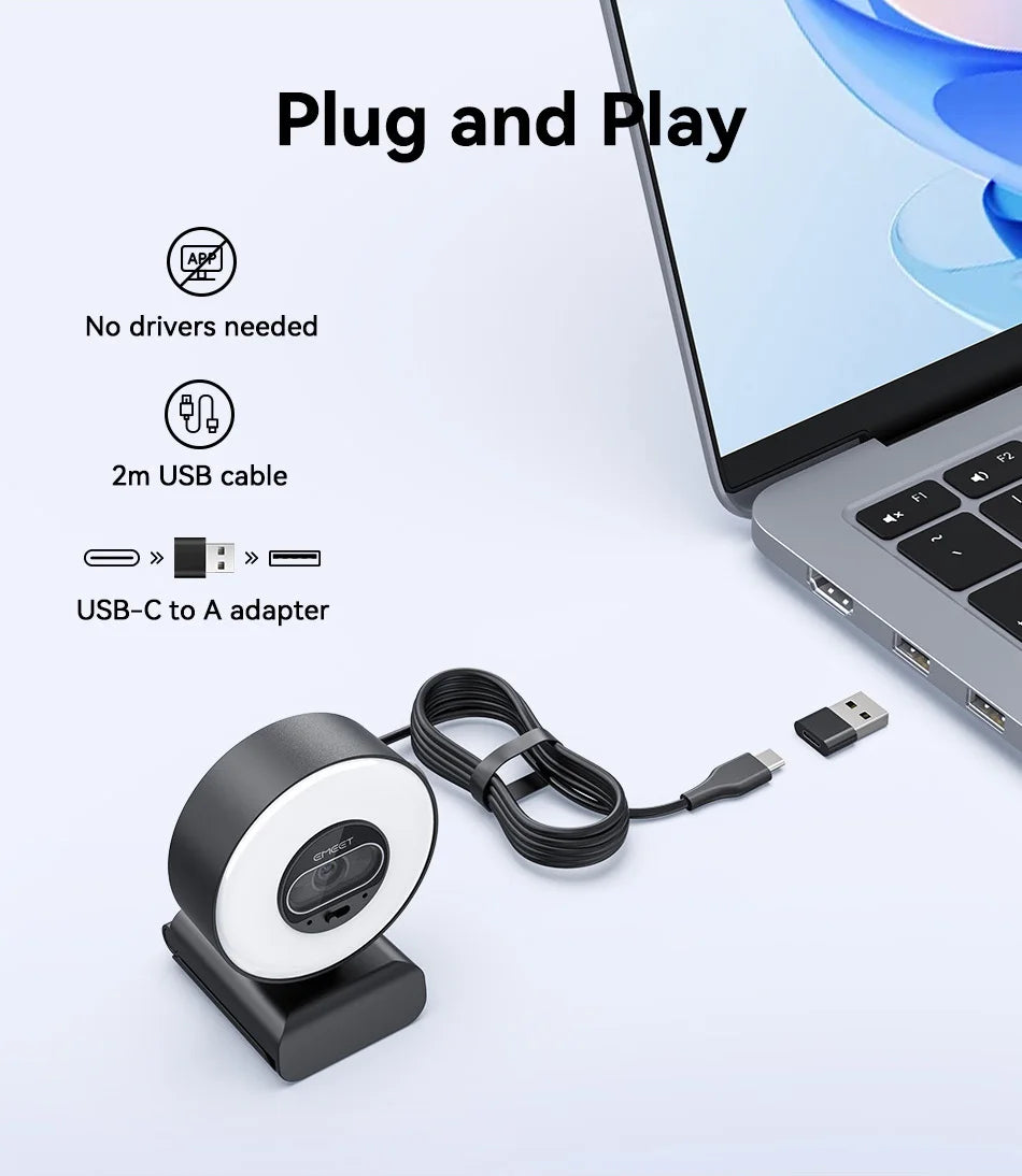 4K Webcam with Ring Light Autofocus 1080P 60FPS USB Camera