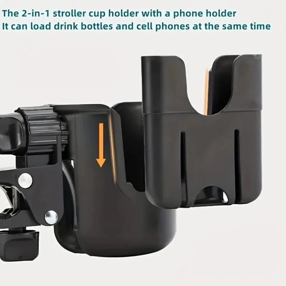 Universal Stroller Cup Holder with Phone Mount 2-in-1