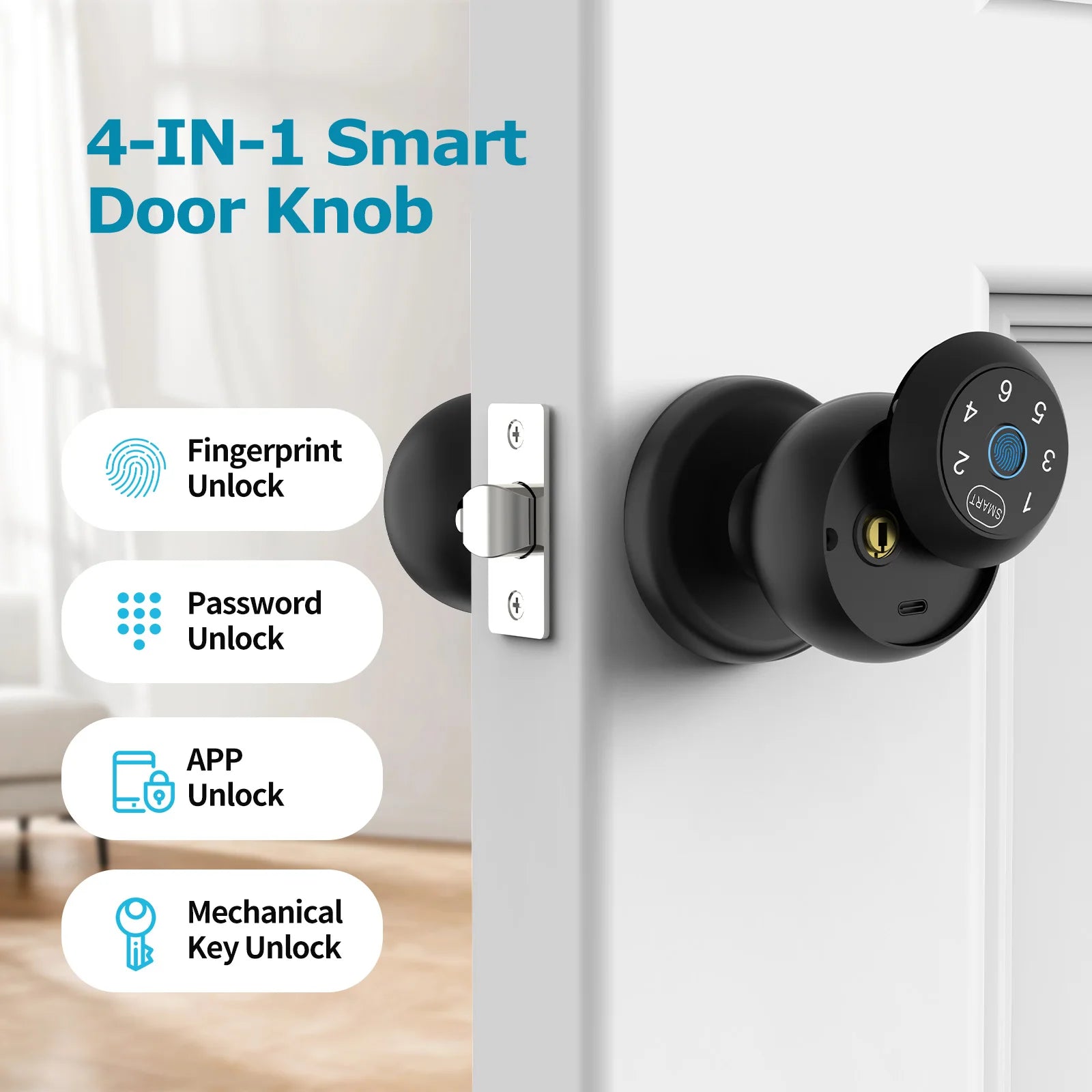 Smart Lock for Interior Doors with Fingerprint, Passcode and App Control