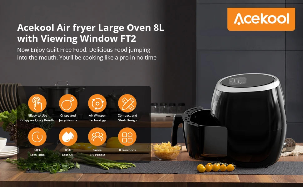 Air Fryer 8QT Oilless Cooker with Viewing Window and Digital Presets