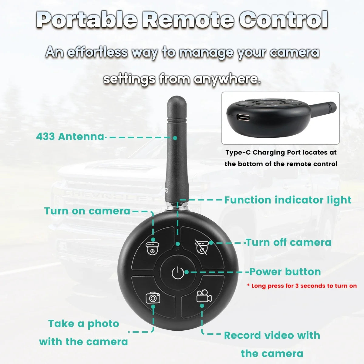 GreenYi Wireless Solar Energy 5G WiFi HD 1080P Rear/Front License Camera with Built-in 4800mAh Battery for iPhone For Car Van RV