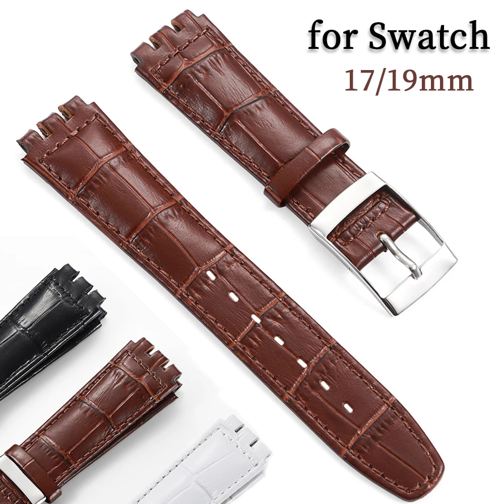 Leren horlogeband voor Swatch, 17 of 19 mm
