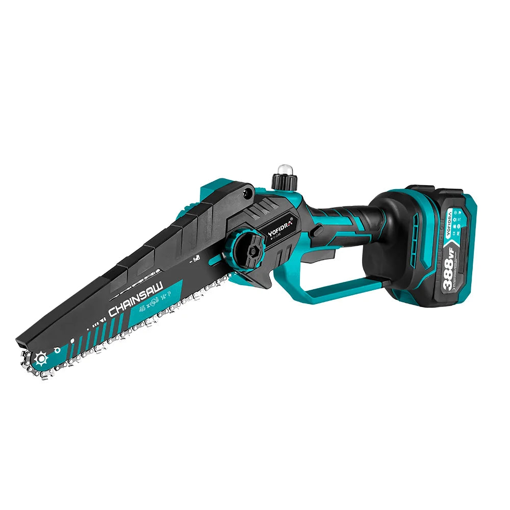 YOFIDRA 8 Inch Brushless Electric Chainsaw Cordless Rechargeable Garden Woodworking Cutting Power Tools For Makita Battery Pin