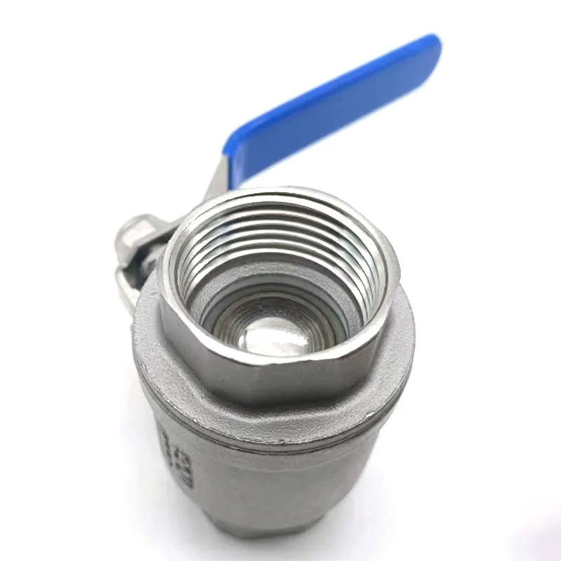 Valvola a sfera in acciaio inox con design a passaggio totale e maniglia in vinile