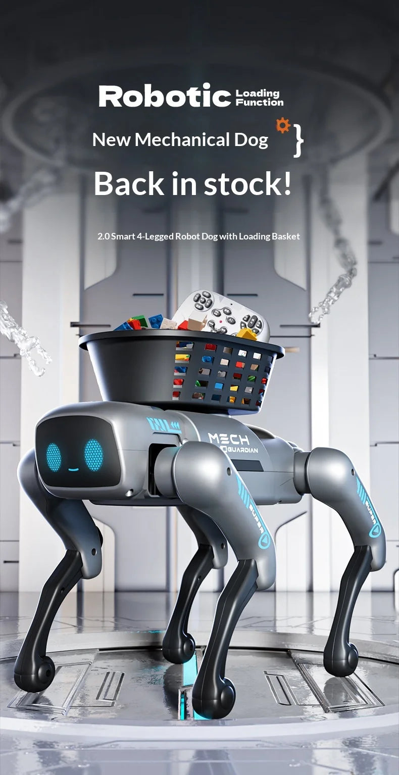 Chien robot intelligent AI télécommandé avec bac de chargement