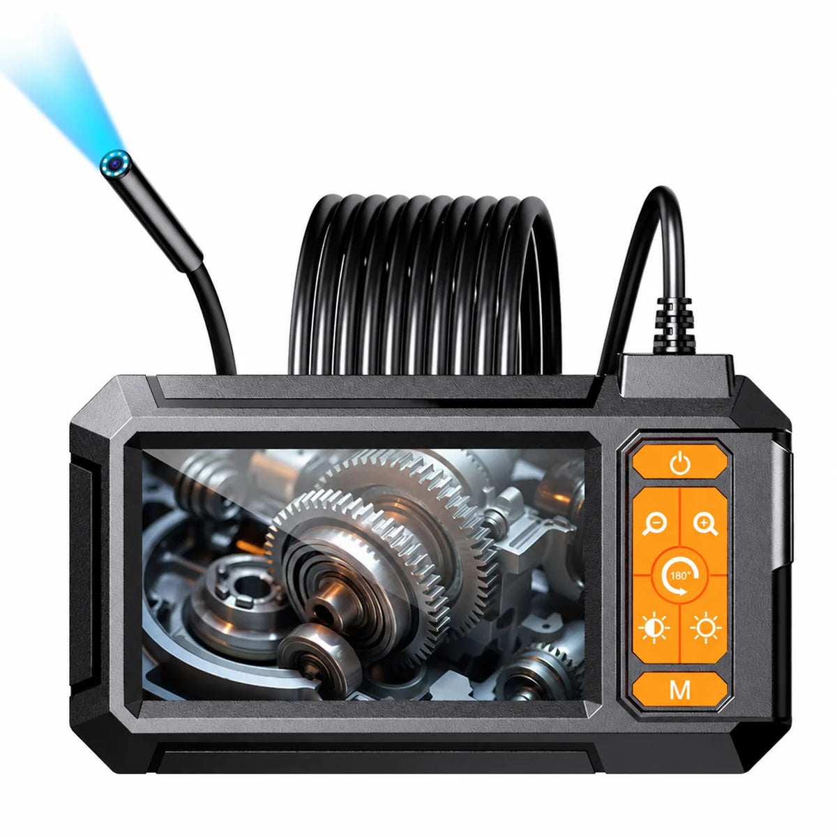 Endoscop industrial 4,3 inch cu sondă de 8 mm, 8 LEDuri, baterie de 2600mAh, cablu rigid de 5 m