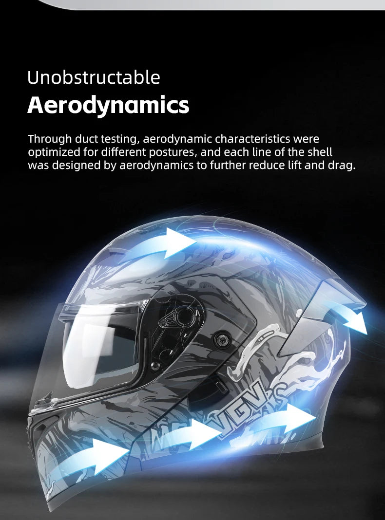 VGV 91 Flip Motorcycle Helmet, Dual-Lens, DOT Certified