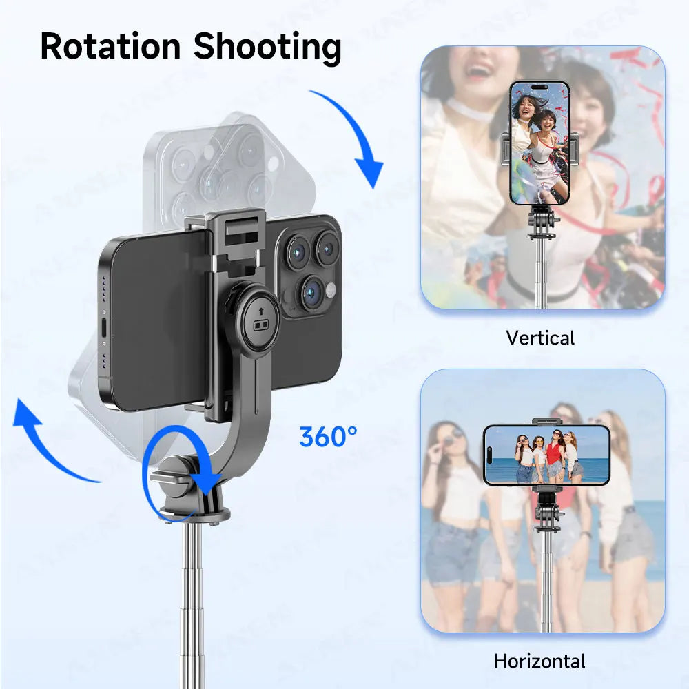 Selfie Stick Tripod with Detachable Bluetooth Remote, 360° Rotation,Extendable Pole, Fill Light Option, for iPhone Android Phone
