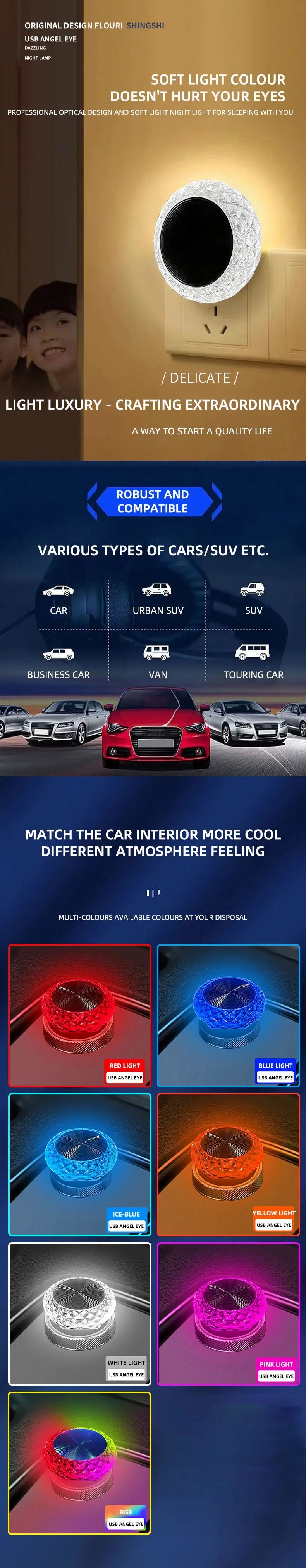 1pc Colorful Portable USB Mini LED Ambient Light for Car Interior Computer Atmosphere Lamp Plug and Play Night Light