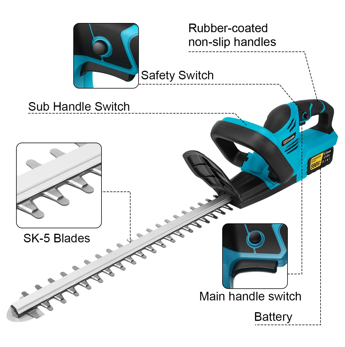 Gisam Fırçasız Elektrikli Çit Budama Makinesi 20000RPM Kablosuz 510mm