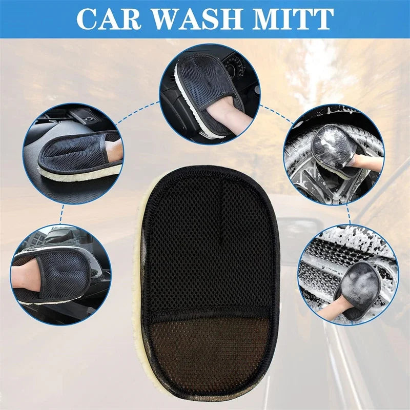 ISGTDRM Car Cleaning Sponge Glove Car Polishing Washing Mitt Gloves Microfibre Wash For Automotive Kitchen Homes Cleaner Wool