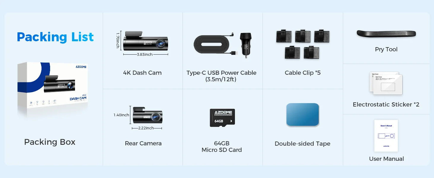 AZDOME M300S 4K Front and Rear Dash Cam with WiFi GPS