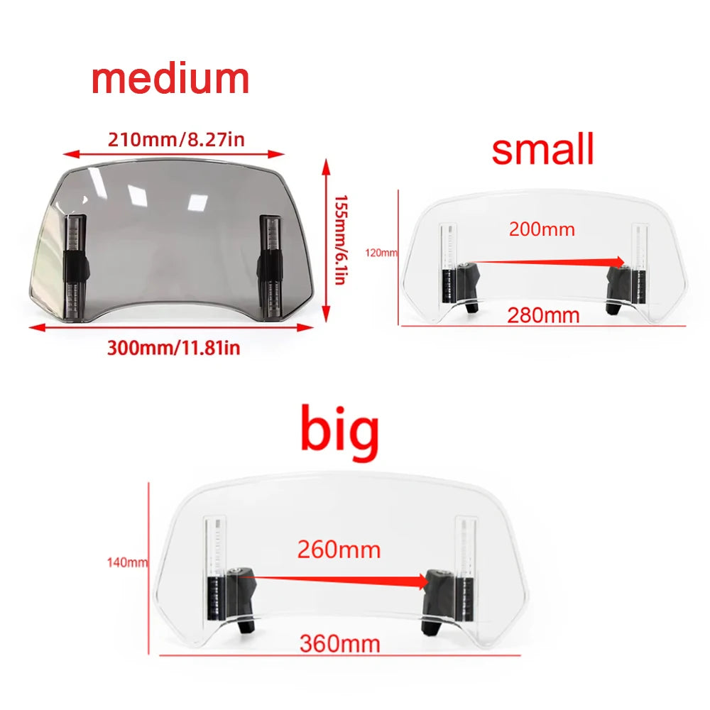 Universal Motorcycle Windshield Extension Adjustable Spoiler Clamp-On Windscreen Deflector For BMW KAWASAKI YAMAHA HONDA SUZUKI