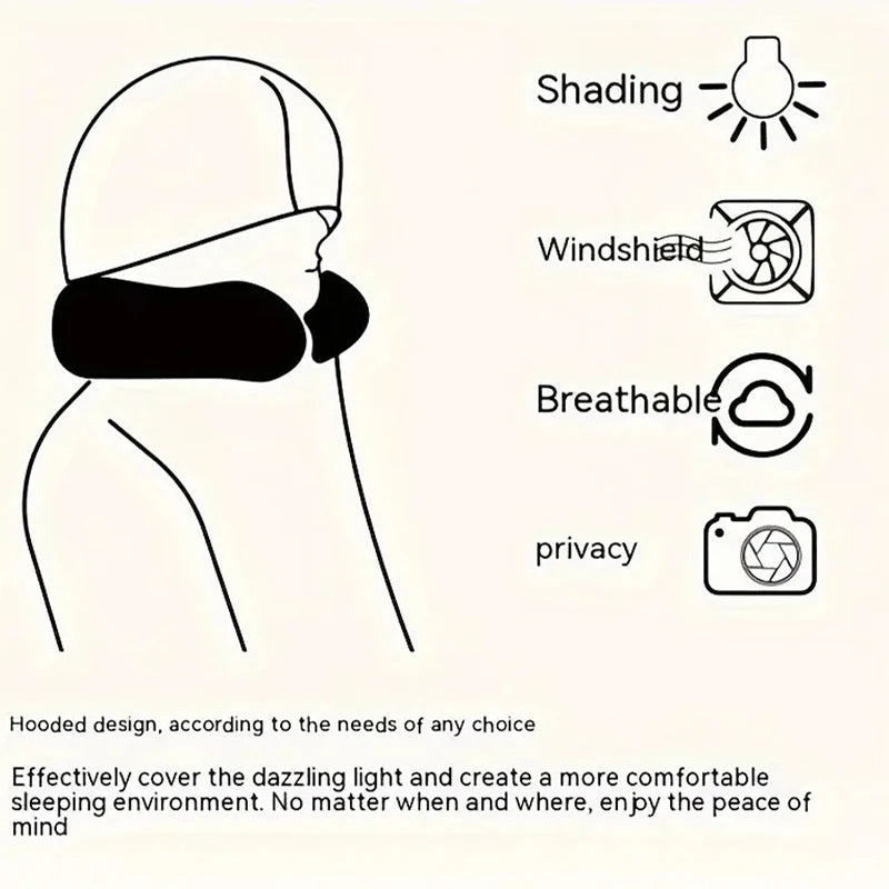 SEAMETAL Portable Neck Pillow for Long Travel U-Shape Neck Rest Pillow with Hood Privacy Protection Passenger Headrest Pillow