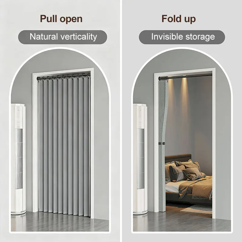 Foldable Door Curtain with Hooks, Privacy and Thermal Insulation