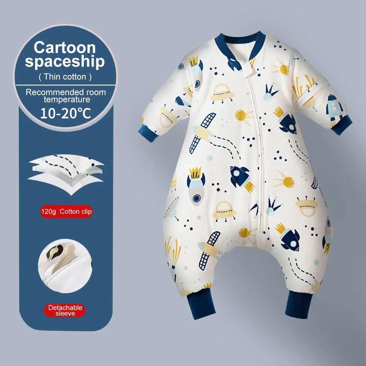 Baby Cartoon Split-Legged Sleepsack with Detachable Sleeves