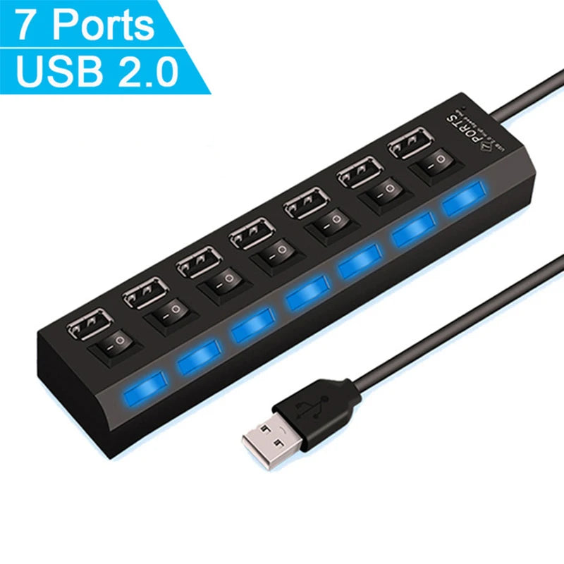USB-2.0-Hub mit 7 Anschlüssen für Computer