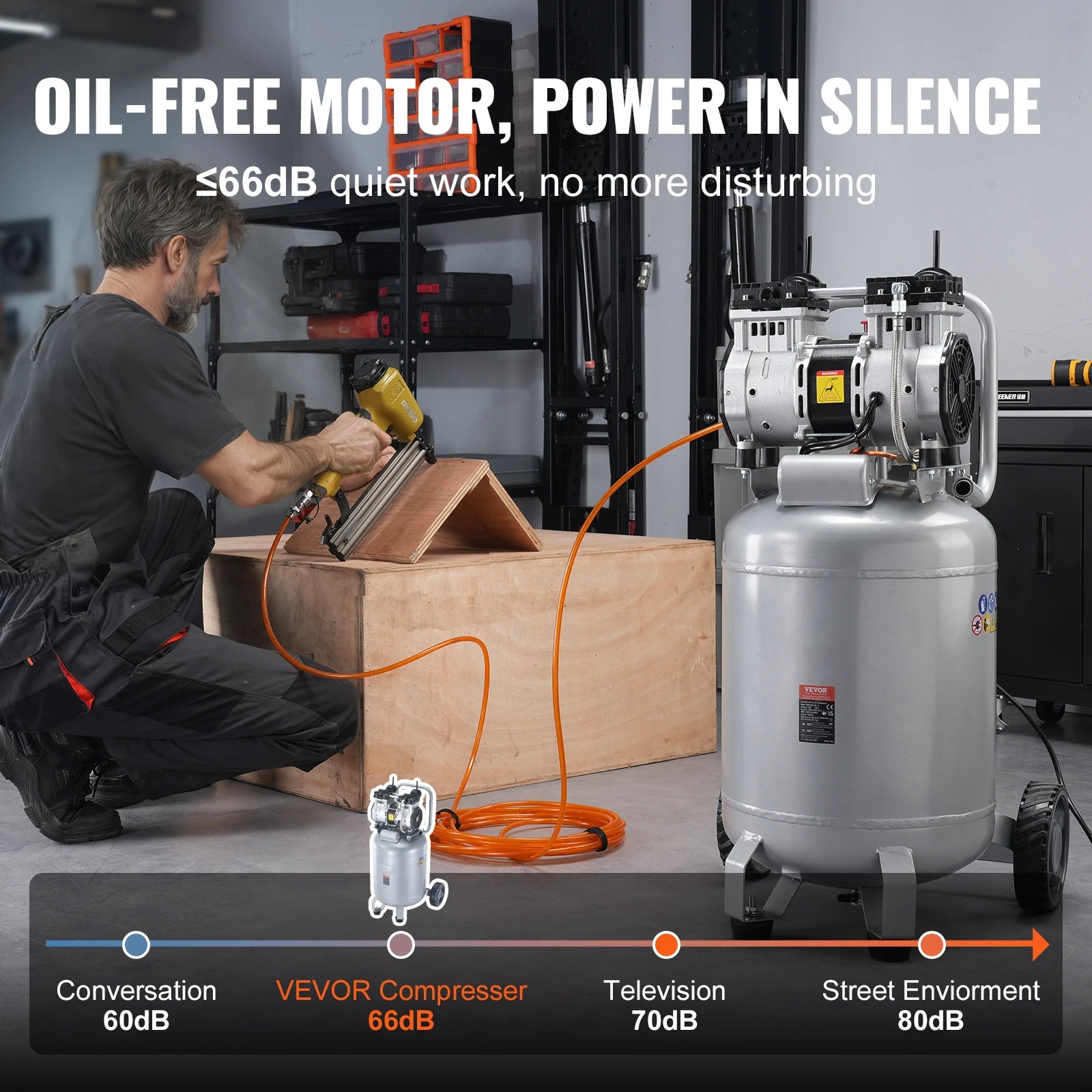 Bezolejový vzduchový kompresor 13 galonů, 2 HP, 125 PSI pro použití v garáži