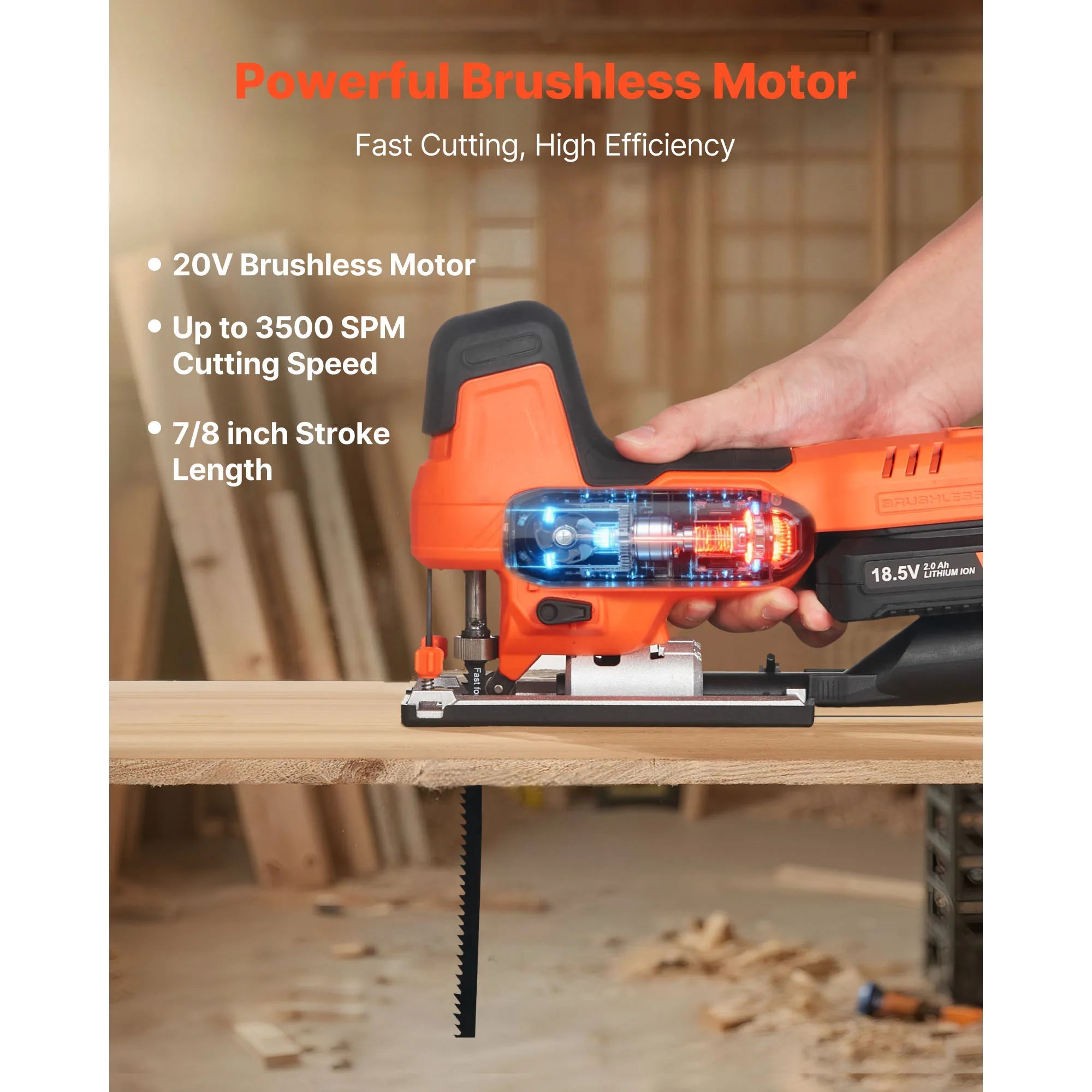Cordless Jig Saw 3500 SPM with Variable Speeds & Orbital Settings