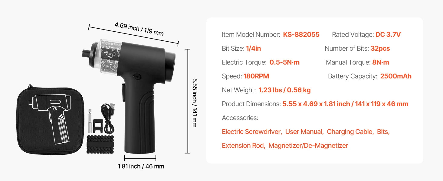 Precision Electric Screwdriver Set with 48 Bits, LED & Fast Charging
