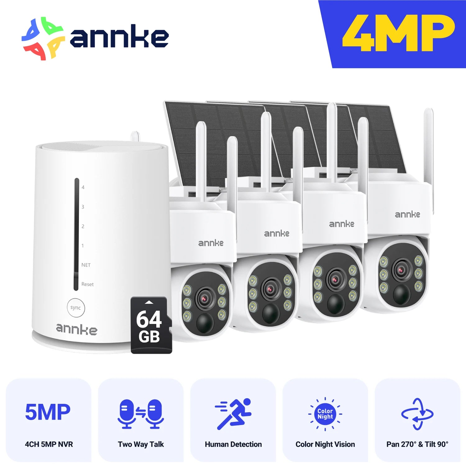 ANNKE 4MP Wireless Solar WiFi Security Camera System, 4 Pack