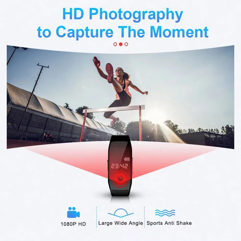 Caméra d’action 1080P HD, enregistreur professionnel, montre, vidéo sportive, voix, portable, montre mini caméra, adaptée pour l’extérieur et les réunions