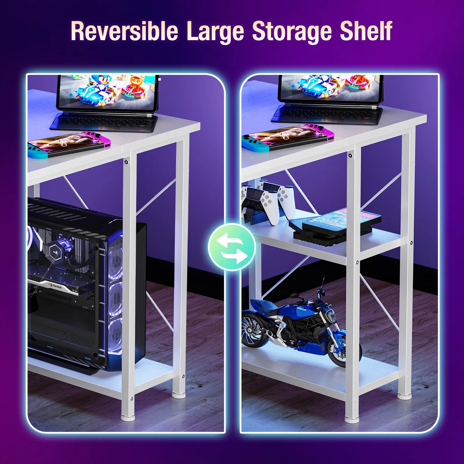48 Inch Gaming Desk with LED Lights, Power Outlets & Storage