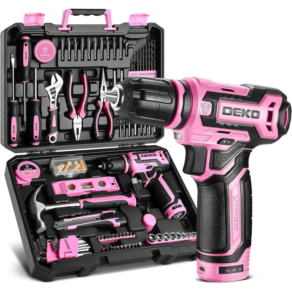 12V Cordless Pink Drill Set with 1.5Ah Battery and Tool Kit