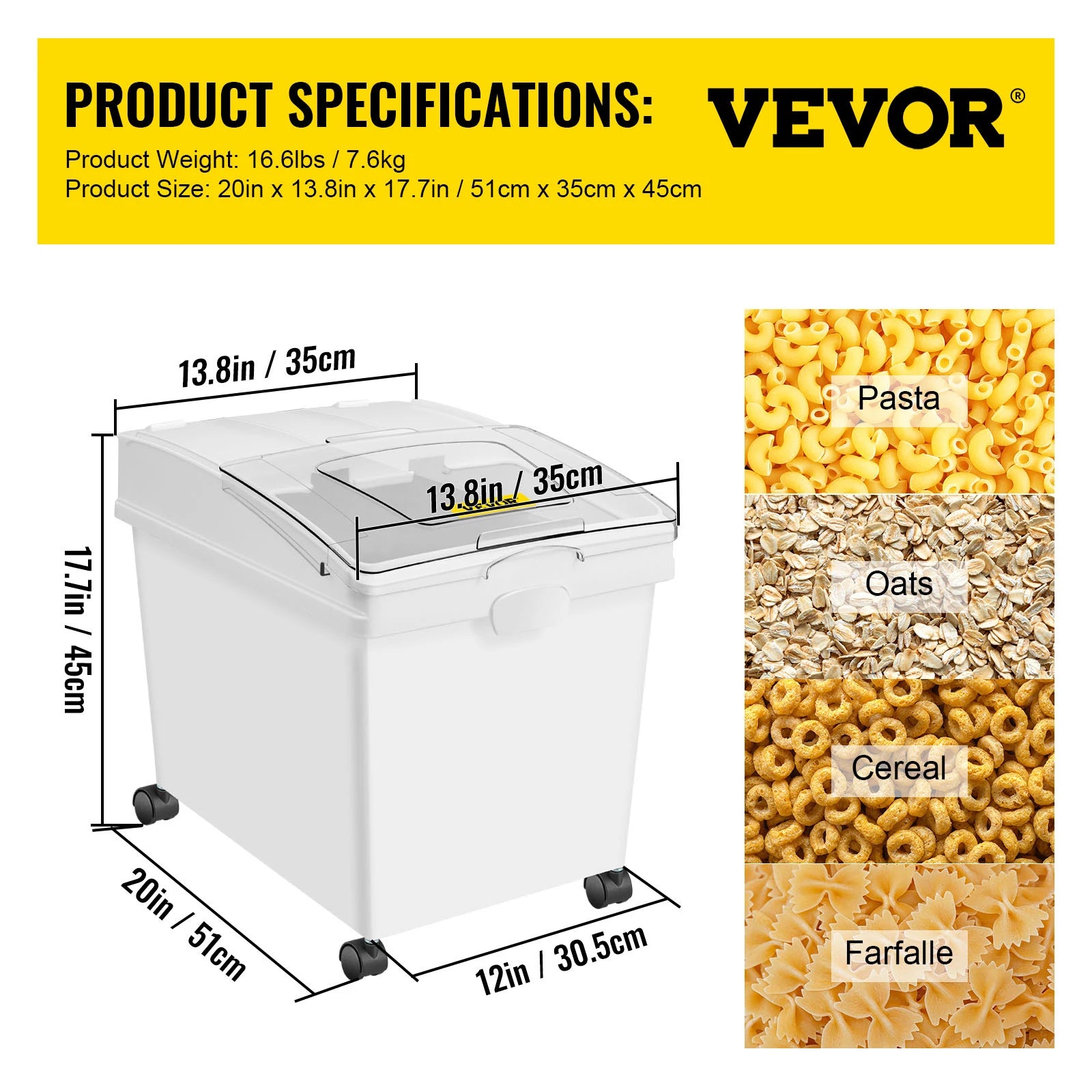 Large Capacity Ingredient Storage Bin with Wheels & Scoop