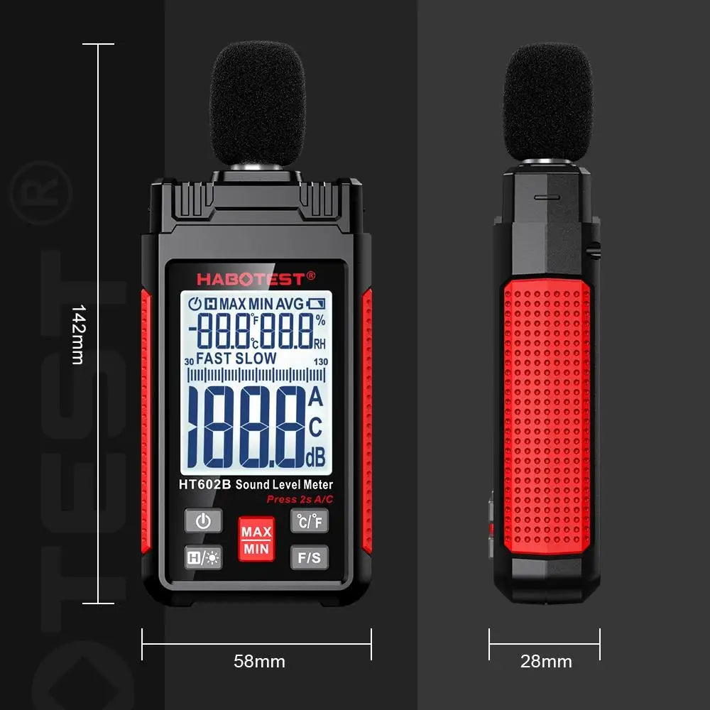 HABOTEST HT602A Sound Level Meter Digital Handheld DB Meter HT602B Noise Audio Level Meter 30-130dB Decibels Mini Sound Meter