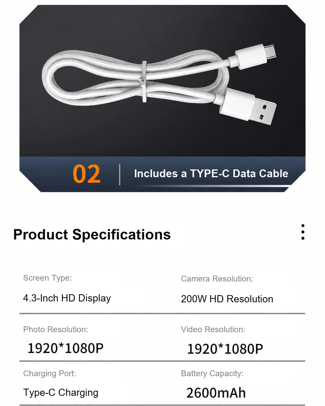 Endoscop industrial 4,3 inch cu sondă de 8 mm, 8 LEDuri, baterie de 2600mAh, cablu rigid de 5 m