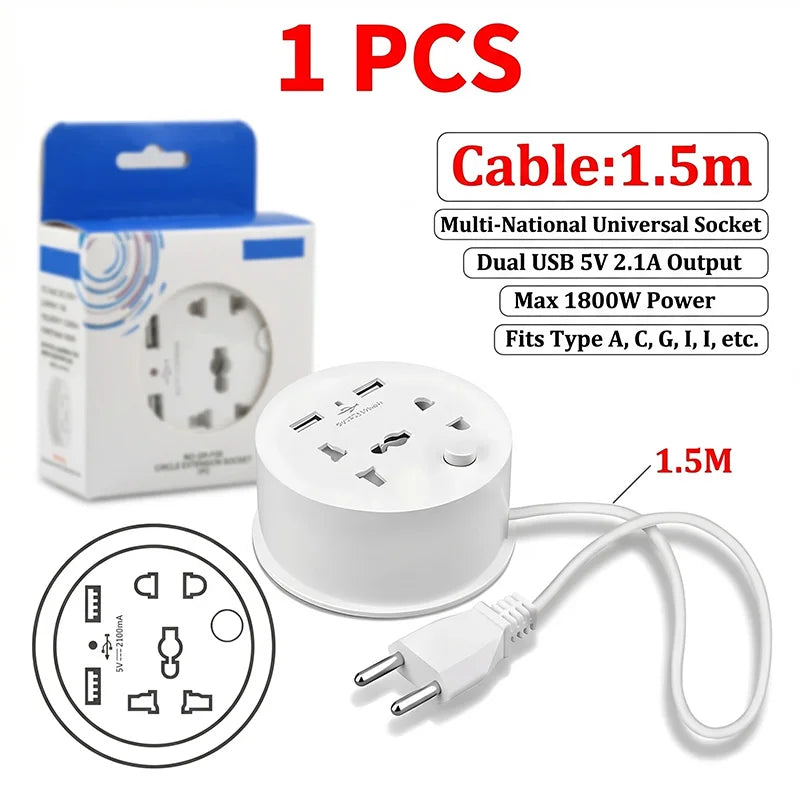 Kerek EU-s hosszabbítóaljzat két USB-porttal