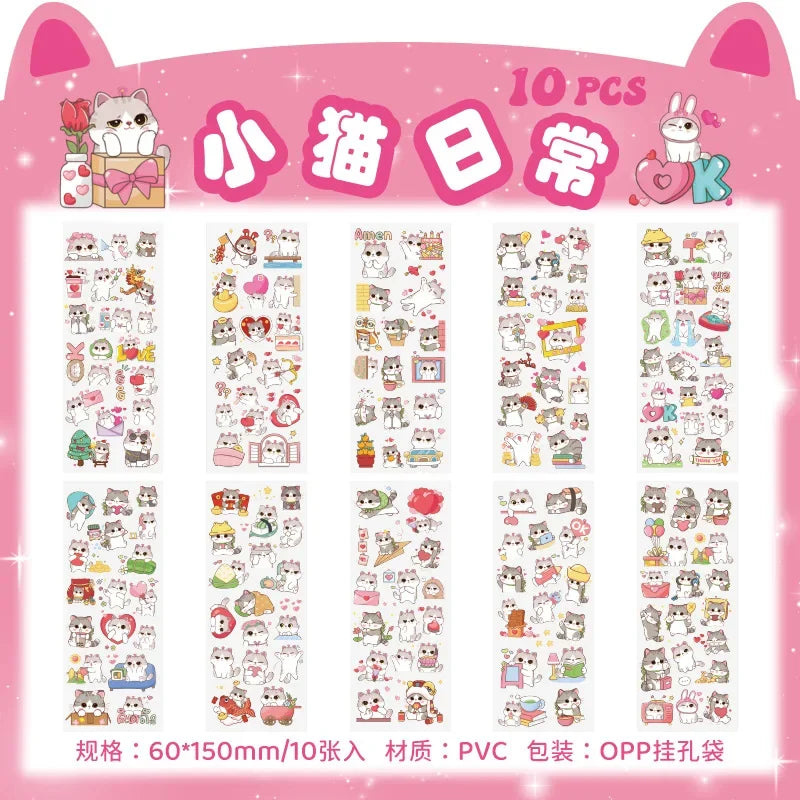Cartoon Decorative Sticker Sheets – 10-Piece Pack