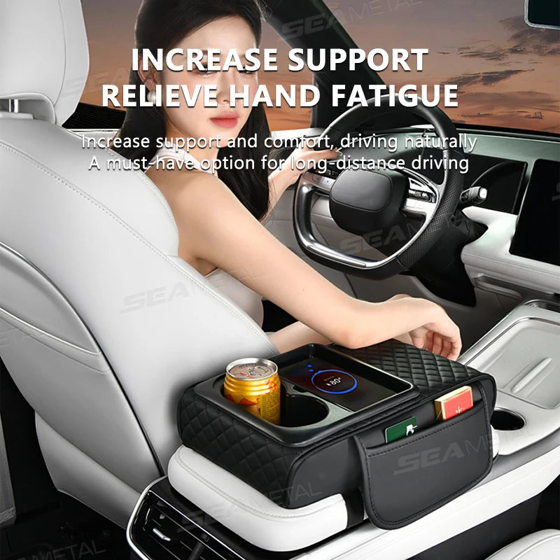 SEAMETAL 15W Wireless Charging Arm Rest Cushion for Car 7.5cm Thicken Center Console Extension Cushion Universal Elbow Support