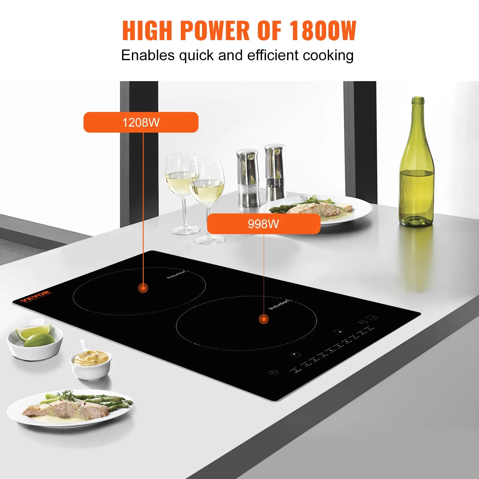 2 Burner Induction Cooktop with Touch Control and Built-In Design